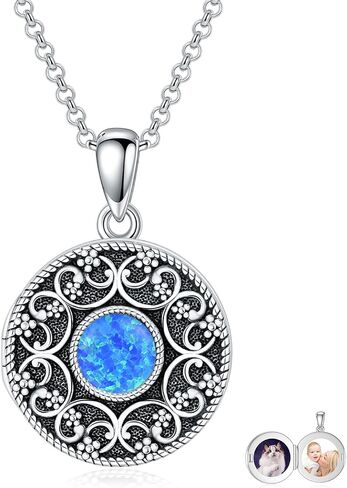 YOSOPRETTY Locket Necklace 925 Sterling Silver Moonstone Turquoise Opal Lapis Lazuli Locket Necklace That Holds Pictures Photo Locket Pendant Necklace Jewelry Gifts for Women Daughter Wife Girlfriend in Saudi Arabia