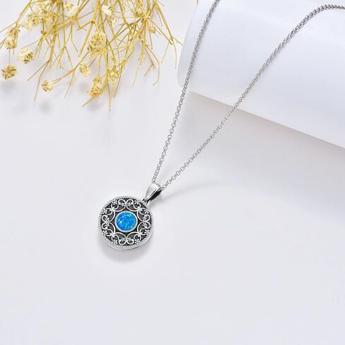 YOSOPRETTY Locket Necklace 925 Sterling Silver Moonstone Turquoise Opal Lapis Lazuli Locket Necklace That Holds Pictures Photo Locket Pendant Necklace Jewelry Gifts for Women Daughter Wife Girlfriend in Saudi Arabia