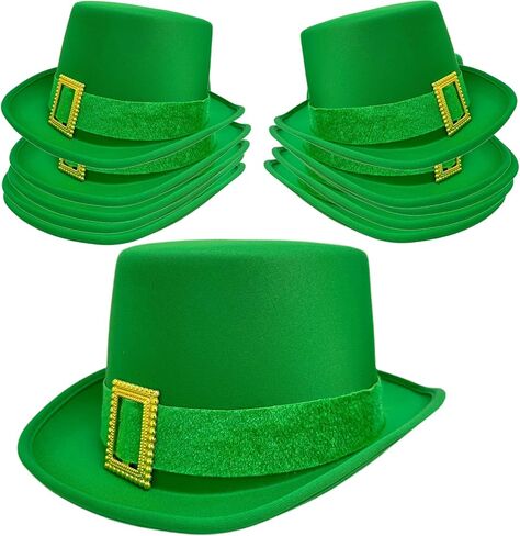 GiftExpress 12 Pack St Patrick’s Day Leprechaun Top Hat Green Satin Hat with Velvet Ribbon and Gold Buckle for Leprechaun Costume Irish Parade Decorations in Saudi Arabia