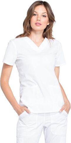 Women Scrubs Set Workwear Professionals WW665 V-Neck Top & WW170 Mid Rise Straight Leg Pull-on Cargo Pant, White- M Top/M Pant in Saudi Arabia