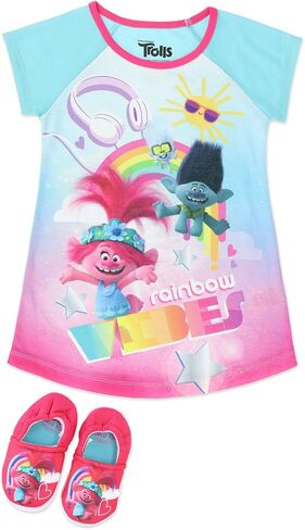 بيجامة نوم للفتيات من DREAMWORKS TROLLS مع نعال، مجموعة PJ مع شباشب متطابقة in Kuwait