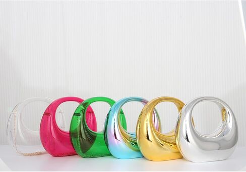 Fecialy Acrylic Evening Clutch Purse Women Metallic Moon Shape Bag Unique Top-handle Handbag for Wedding Party in Saudi Arabia