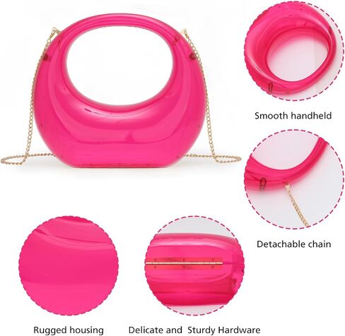 Fecialy Acrylic Evening Clutch Purse Women Metallic Moon Shape Bag Unique Top-handle Handbag for Wedding Party in Saudi Arabia