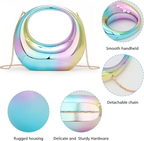 Fecialy Acrylic Evening Clutch Purse Women Metallic Moon Shape Bag Unique Top-handle Handbag for Wedding Party in Saudi Arabia