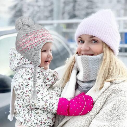 Toddler Kids Winter Beanie Hat Mittens Set for Baby Girls Boys Warm Knitted Fleece Earflap Hat and Gloves Set Ages 1-6 in Saudi Arabia