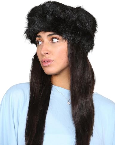Loxdonz Womens Faux Fur Headband Winter Fluffy Earwarmer Earmuff Headbands (One Size, Black) in Saudi Arabia