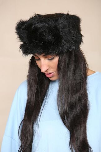 Loxdonz Womens Faux Fur Headband Winter Fluffy Earwarmer Earmuff Headbands (One Size, Black) in Saudi Arabia