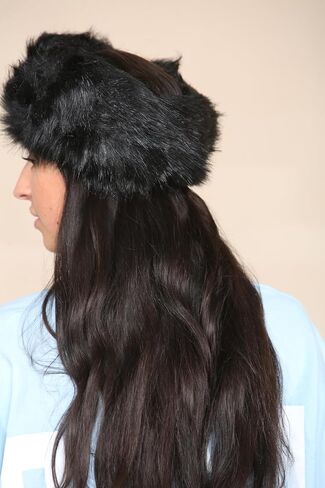 Loxdonz Womens Faux Fur Headband Winter Fluffy Earwarmer Earmuff Headbands (One Size, Black) in Saudi Arabia