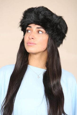 Loxdonz Womens Faux Fur Headband Winter Fluffy Earwarmer Earmuff Headbands (One Size, Black) in Saudi Arabia