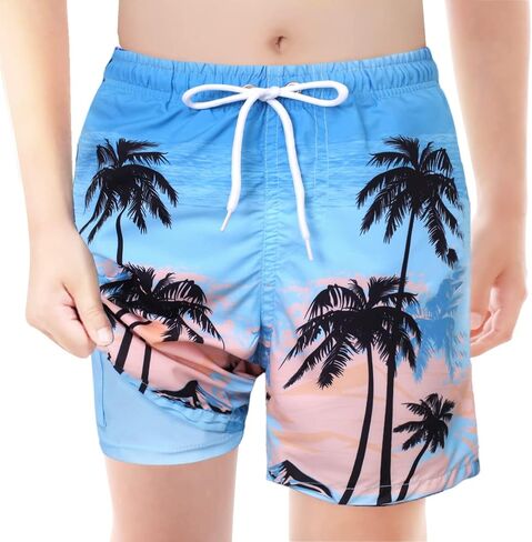 YIRONGWANG الأولاد ملابس السباحة جذوع الملاكم بطانة بسط ضغط هاواي شاطئ ملابس السباحة السراويل UPF 50 + سريعة الجافة 7-16 سنة in Kuwait