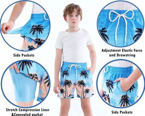 YIRONGWANG الأولاد ملابس السباحة جذوع الملاكم بطانة بسط ضغط هاواي شاطئ ملابس السباحة السراويل UPF 50 + سريعة الجافة 7-16 سنة in Kuwait