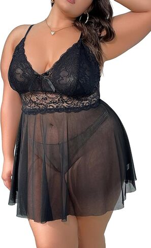 ملابس داخلية مثيرة مقاس كبير من LOVESOFT للنساء ملابس نوم Naughty Babydoll دانتيل برقبة على شكل حرف V in Kuwait
