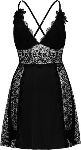 LINGERLOVE Plus Size Lingerie for Women Sexy V Neck babydoll Chemises Lace Mesh Nightgown M-4XL in Saudi Arabia