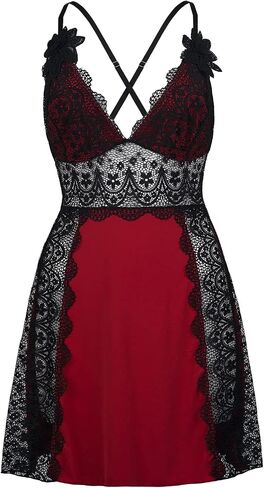 LINGERLOVE Plus Size Lingerie for Women Sexy V Neck babydoll Chemises Lace Mesh Nightgown M-4XL in Saudi Arabia