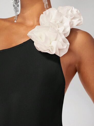 GORGLITTER Women's One Shoulder 3D Flower Bodysuit Sleeveless Tummy Control Leotard Tops in Saudi Arabia