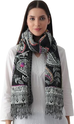 100% LAMB WOOL THICK, HAND EMBROIDERED BEAUTIFUL PAISLEY & FLORAL LARGE, WARM PASHMINA, SCARF, STOLE, WRAP in Saudi Arabia