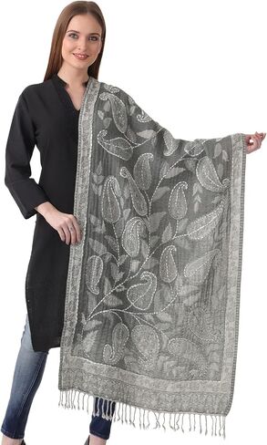 100% LAMB WOOL THICK, HAND EMBROIDERED BEAUTIFUL PAISLEY & FLORAL LARGE, WARM PASHMINA, SCARF, STOLE, WRAP in Saudi Arabia