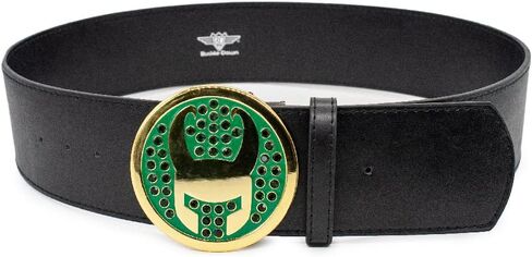 Buckle-Down mens Marvel Comics Belt, Loki Avengers Icon With Crystal Rhinestones, Black Vegan Leather Belt in Saudi Arabia