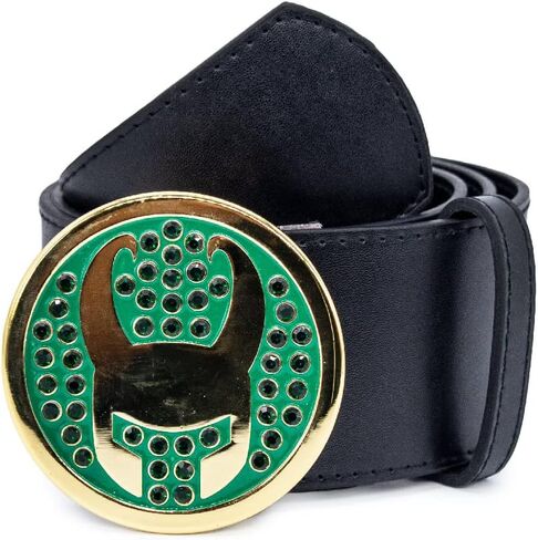 Buckle-Down mens Marvel Comics Belt, Loki Avengers Icon With Crystal Rhinestones, Black Vegan Leather Belt in Saudi Arabia