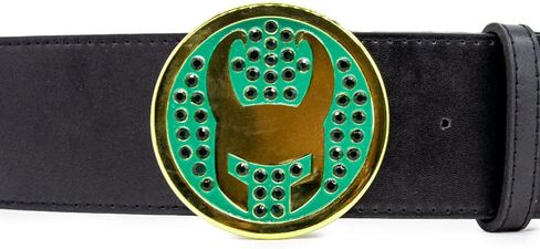 Buckle-Down mens Marvel Comics Belt, Loki Avengers Icon With Crystal Rhinestones, Black Vegan Leather Belt in Saudi Arabia