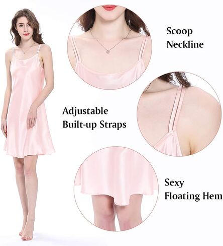 ثوب نوم حريري 100% من LilySilk للنساء 19 ملم حرير التوت قصير قميص نوم مثير للسيدات، وردي S in Kuwait