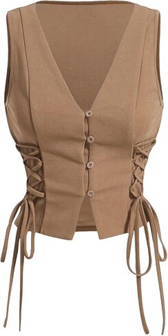 سترة نسائية من GORGLITTER بدون أكمام بتصميم قرصان عصر النهضة ورقبة على شكل حرف V وأربطة صدرية فلاحية in Kuwait