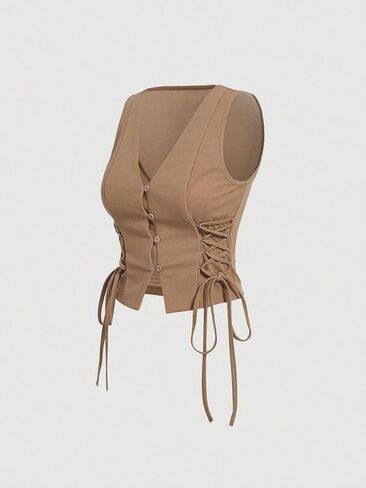 سترة نسائية من GORGLITTER بدون أكمام بتصميم قرصان عصر النهضة ورقبة على شكل حرف V وأربطة صدرية فلاحية in Kuwait