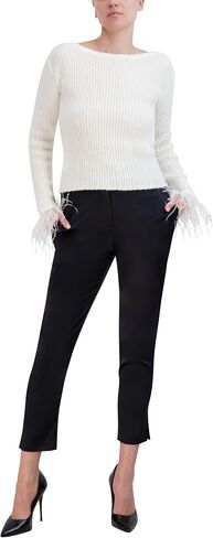 BCBGMAXAZRIA Women's Boat Neck Long Sleeve Feather Cuff Sweater Top in Saudi Arabia