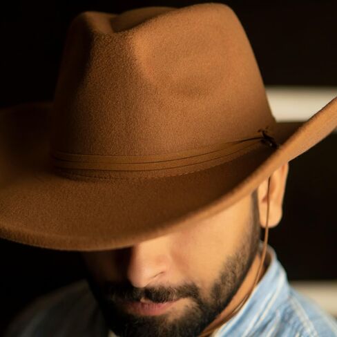 Vireline – Beige Plain Felt Cowboy & Cowgirl Hat for Men, Women, and Teens, Cowgirl Costume Hat, Straw Hat, Women Men Retro Felt Wide Brim hat. in Saudi Arabia