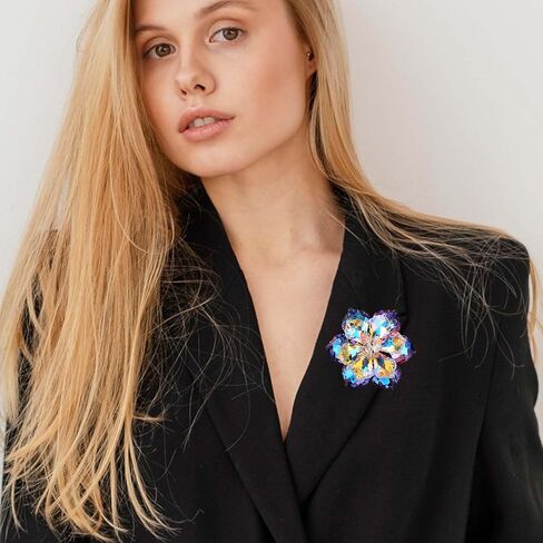 Shining Crystal Flower Brooch for Women, Flower Shaped Brooch Pin Rhinestone Crystal Flower Lapel Pin Flower Brooch for Coats Jackets Sweaters Accessories in Saudi Arabia