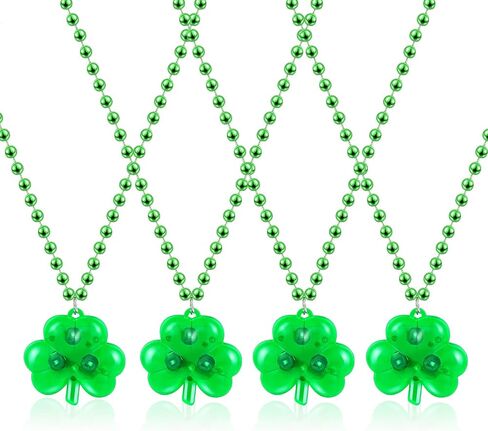 Hicarer 4 Pieces Light Up Shamrock Necklace St Patrick's Day Necklace Green Beaded Necklace in Saudi Arabia