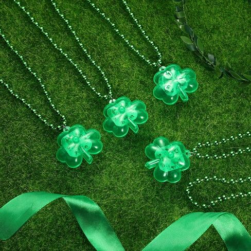 Hicarer 4 Pieces Light Up Shamrock Necklace St Patrick's Day Necklace Green Beaded Necklace in Saudi Arabia