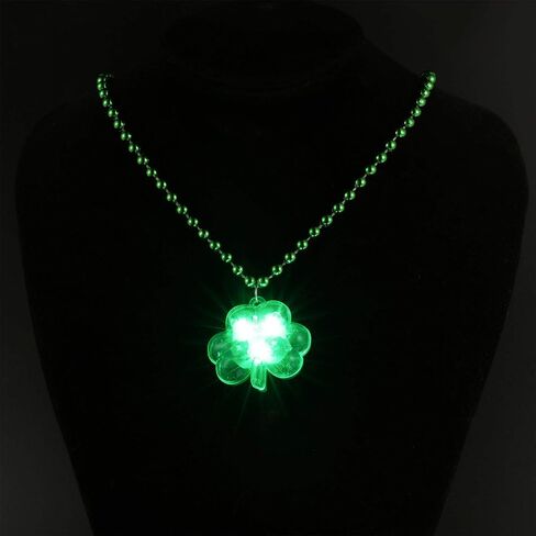 Hicarer 4 Pieces Light Up Shamrock Necklace St Patrick's Day Necklace Green Beaded Necklace in Saudi Arabia