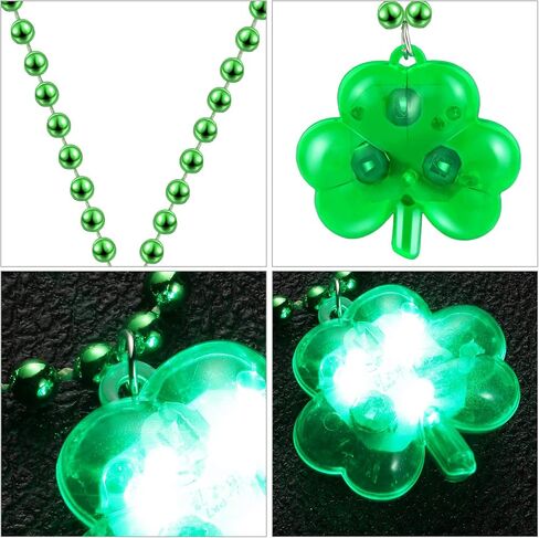 Hicarer 4 Pieces Light Up Shamrock Necklace St Patrick's Day Necklace Green Beaded Necklace in Saudi Arabia