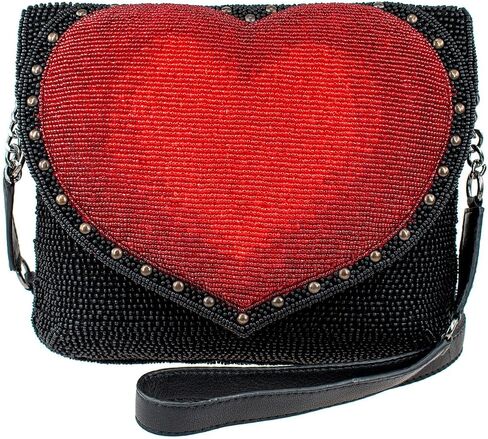 Mary Frances Big Heart Beaded Crossbody Clutch Handbag, Black in Saudi Arabia