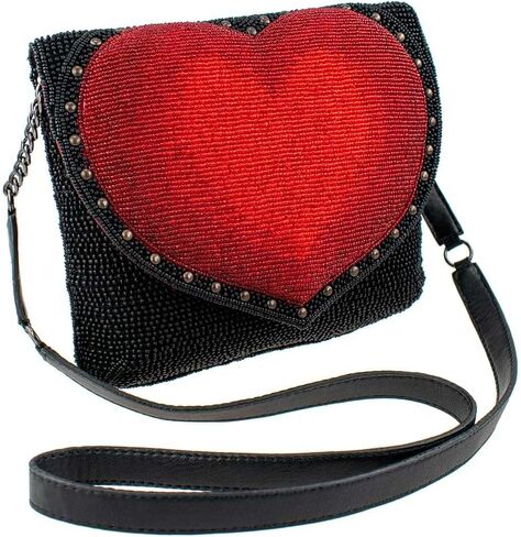 Mary Frances Big Heart Beaded Crossbody Clutch Handbag, Black in Saudi Arabia