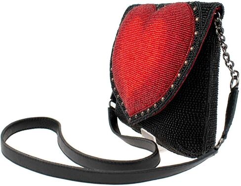 Mary Frances Big Heart Beaded Crossbody Clutch Handbag, Black in Saudi Arabia