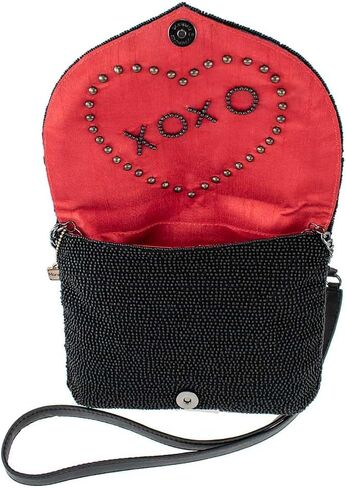 Mary Frances Big Heart Beaded Crossbody Clutch Handbag, Black in Saudi Arabia