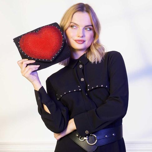 Mary Frances Big Heart Beaded Crossbody Clutch Handbag, Black in Saudi Arabia