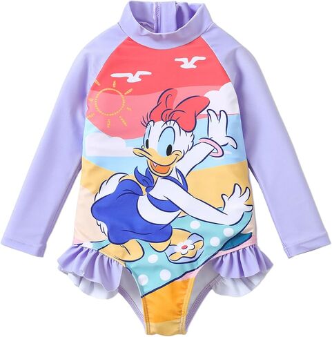 Disney Frozen Elsa Stitch Moana Bathing Suit Girls Swimsuit One Piece Swim Suits Long Sleeve UPF 50+ Rash Guard Swimwear in Saudi Arabia