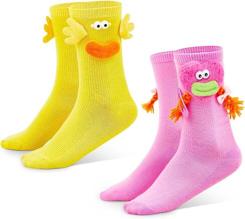 2 Pairs Silly Socks Weird Socks Cute Monster Socks 3 Dimensional Ugly Quirky Socks Novelty Funny Gift for Women Men Indoor Outdoor, Rose Red and Yellow, Spring and Summer Socks in Saudi Arabia