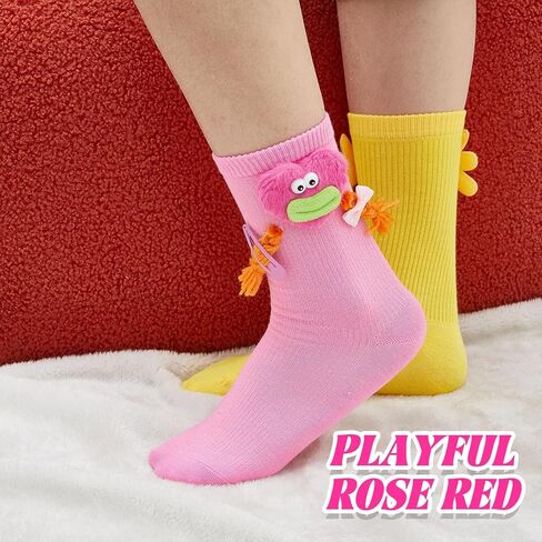 2 Pairs Silly Socks Weird Socks Cute Monster Socks 3 Dimensional Ugly Quirky Socks Novelty Funny Gift for Women Men Indoor Outdoor, Rose Red and Yellow, Spring and Summer Socks in Saudi Arabia