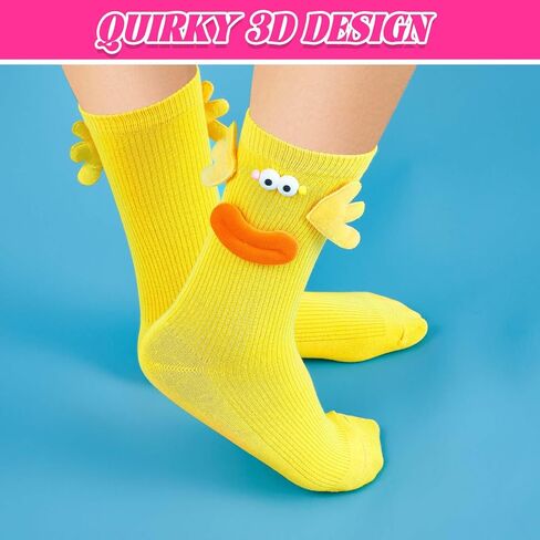 2 Pairs Silly Socks Weird Socks Cute Monster Socks 3 Dimensional Ugly Quirky Socks Novelty Funny Gift for Women Men Indoor Outdoor, Rose Red and Yellow, Spring and Summer Socks in Saudi Arabia