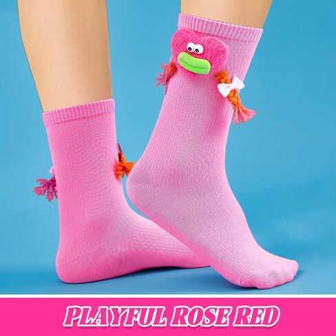 2 Pairs Silly Socks Weird Socks Cute Monster Socks 3 Dimensional Ugly Quirky Socks Novelty Funny Gift for Women Men Indoor Outdoor, Rose Red and Yellow, Spring and Summer Socks in Saudi Arabia