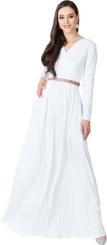 KOH KOH Womens Long V-Neck Full Sleeve Semi Formal Flowy Evening Cute Maxi Dress in Kuwait
