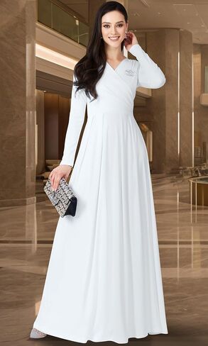 KOH KOH Womens Long V-Neck Full Sleeve Semi Formal Flowy Evening Cute Maxi Dress in Kuwait