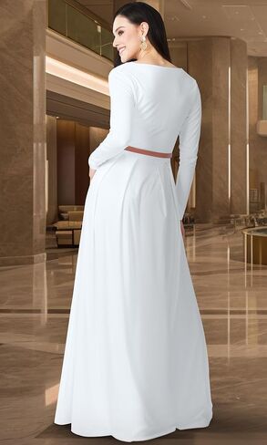 KOH KOH Womens Long V-Neck Full Sleeve Semi Formal Flowy Evening Cute Maxi Dress in Kuwait