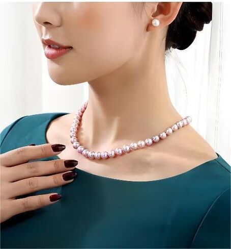 Kivelo Freshwater Cultured Pearl Necklace Set - Sterling Silver Pearl Stud Earrings is a women's Jewelry set made from a combination of AAAA grade Pearls in Kuwait