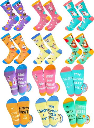 جوارب Adodotoe لعيد الفصح، 6 أزواج من جوارب الأرنب، جوارب بيض عيد الفصح، جوارب نسائية، هدايا عيد الفصح للنساء، جوارب عيد الفصح للأطفال، مقاس 9 إلى 11 in Kuwait