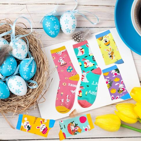 جوارب Adodotoe لعيد الفصح، 6 أزواج من جوارب الأرنب، جوارب بيض عيد الفصح، جوارب نسائية، هدايا عيد الفصح للنساء، جوارب عيد الفصح للأطفال، مقاس 9 إلى 11 in Kuwait
